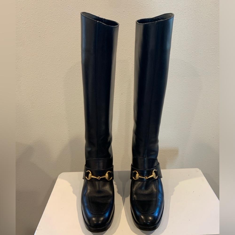 GUCCI Original Vintage Black Leather Riding Boots with Horsebit Detail 6.5 - Picture 2 of 7